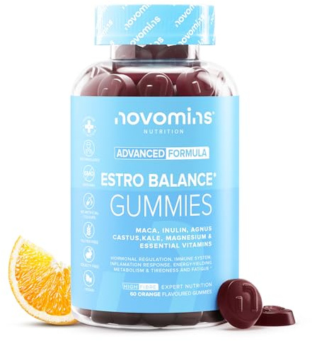 Estrogenos Femeninos - Alternativa al Estrogeno - 60 Gominolas - Equilibrio Hormonal y Niveles de Estrogenos - con Vitamina D, B6, B12, Maca y Extracto de Col, Inulina - Vegano y Sin Gluten - Novomins
