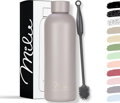 Milu Thermosflasche 500ml Isolierte Edelstahl Thermo Trinkflasche Thermoskanne Auslaufsichere Isolierflasche doppelwandig - Kohlensäure geeignet – inkl. Reinigungsbürste (Taupe Grau, 500ml)
