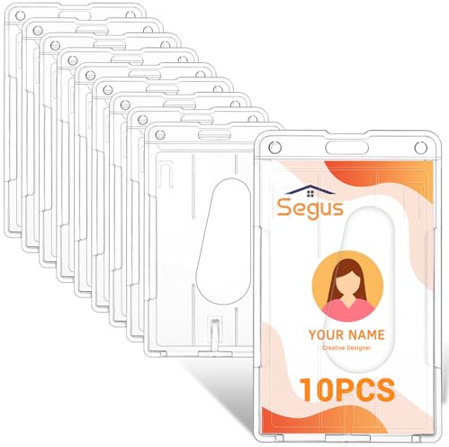 Segus Porta Tarjetas Identificativas, 10 Piezas Funda Tarjeta Credito de Plástico Duro, Transparente, con Ranura, Soporte para Tarjetas de Estudiante (Vertical)