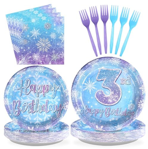 Grencian 96Pcs Frozen 3rd Birthday Party Decoration, Serve 24