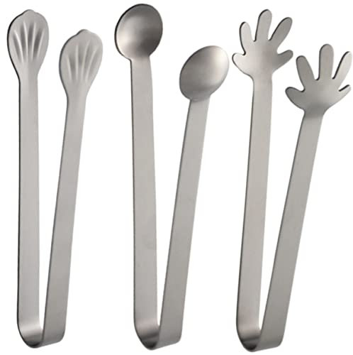 Alipis 3 Pezzi pinze per cubetti di caffè Pinza ghiaccio MORSETTO pinze per servire il cibo vassoio pescare servire pinze per feste di cibo accessori per toast Acciaio inossidabile Silver