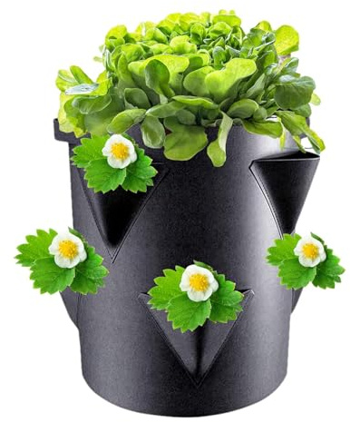 Vaso per fragole, vaso per fragole, in terracotta, con 6 tasche laterali, contenitore portatile traspirante da 7 galloni, per cortile, balcone all'aperto