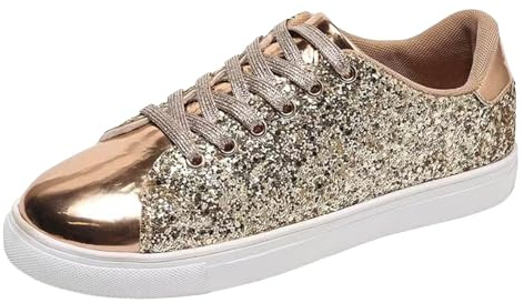 Xbemkste Damsneakers, vamp kedja, dekorativ plattform, fritidsskor, sneakers, fritidsskor, damer, Guld, 39 EU