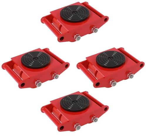Patín de Transporte de Maquinaria Carro de carga con patines 4 rodillos for mover maquinaria, color rojo, ruedas y 360°, 13 200 lb/6 toneladas, for trabajo pesado