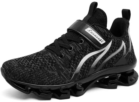 LAZAZAFI Zapatillas Casual para Niño Outdoor Atléticos Calzados de Running Moda Zapatillas de Tenis Niños Transpirables Sneakers Negro Gris 39 EU