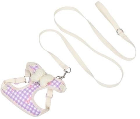 Alasum Harnais et Laisse en Maille Respirante pour Petits Chiens 2-3 Kg, Ensemble Réglable à Carreaux Violets et Blancs avec Nœud, Harnais Doux et Sécurisé pour Promenades et Activités