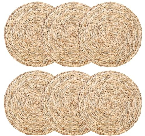 Set di 6 Tovagliette Rotondi da Tavola, Sotto Piatti da Tavola in Vimini, Tovagliette Pranzo, Tovaglietta Singola Sottopiatto Rotondo, Tovagliette Rotonde, per la Tavola, Decorazione Soggiorno