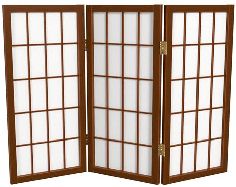 2 ft. Short Desktop Window Pane Shoji Screen - Walnut - 3 Panels