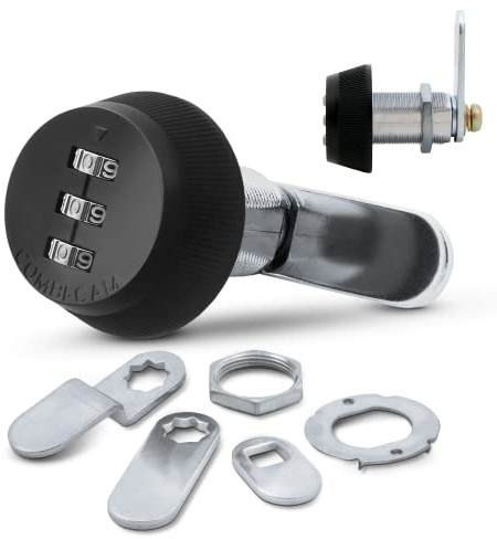 Combi-Cam Combinated Lock 7850R - Large Black Cam Lock | Keyless 3-Dial Pick-Proof Security Lock | Metal Locks for lockers, Doors, Drawers, Cabinets, & More | Versatile, Durable, & Rust Resistant