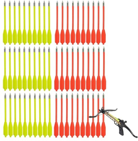SPEED TRACK 60PCS Red and Yellow 6.25 Inch 50-80LB Mini Archery Crossbow Bolts Set with Sharp Metal Tip, Reusable Durable Arrow Darts For Shooting Target Practice, Small Hunting Games, Outdoor Fishing