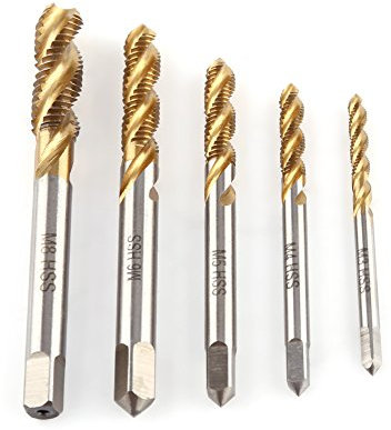 Walfront Jeu de 5pcs Tarauds à Goujure Hélicoïdale Assortiment M3, M4, M5, M6, M8 en Acier HSS Revêtement Titane Outil de Taraudage pour Filet Rapporté