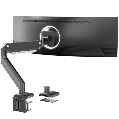 VIVO Premium Aluminum Heavy Duty Monitor Arm for Ultrawide Monitors up to 49 inches and 33 lbs, Single Desk Mount Stand, Pneumatic Height, Max VESA 100x100, Black, STAND-V101G1