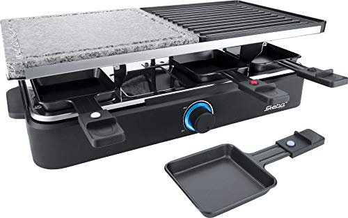 Steba 63-18-00 Multi-Raclette RC 18 Pierre Naturelle de Haute qualité | Plaque de Cuisson réversible antiadhésifs | 8 grattoirs à poêlons | Câble de raccordement de 1,8 m | 1400 W, Noir