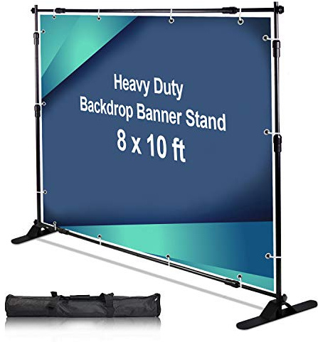 AkTop 3 x 2,4 m kraftig bakgrund banderollstativ kit, justerbart fotografi steg och upprepningsstativ för fester, bärbar mässa, fotobås bakgrund med bärväska