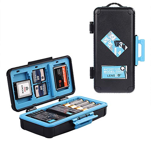 LENSGO custodia per scheda di memoria per fotocamera, custodia rigida per schede di memoria, impermeabile, antiurto, compatta, per 3 batterie per fotocamera, 3 XQD o 3 schede CF, 6 schede SD (blu)