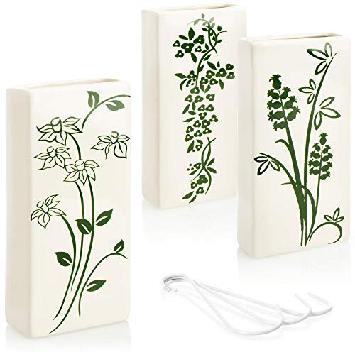 com-four® 3X Luftbefeuchter aus Keramik - Heizkörper-Verdunster zum Befeuchten der Raumluft - Wasserverdunster mit S-Förmigen Haken Heizungsverdunster mit Blumen-Motiven (weiß - schwarz-grüne Blumen)