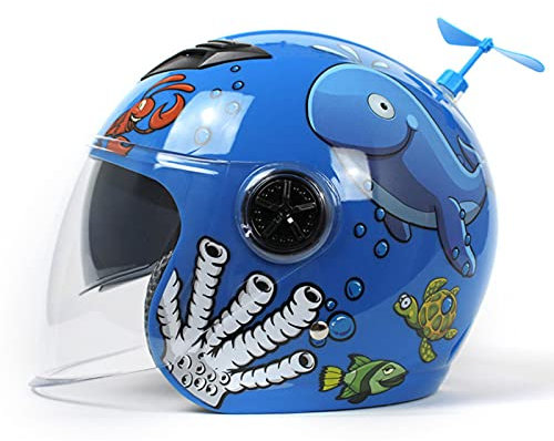 Motorrad Batterie Auto Baby Kinderhelm Motorrad Open Face Halbhelm Fahrrad Roller ATV MTB Mountain Road Helm Kinderhelm mit Doppel Sonnenblende 44-50CM,b,1