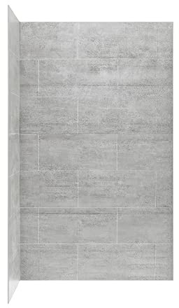 Ove Decors Misty 48 x 32 in. Solid Surface Corner Shower Wall in Horizontal Grey Tiles