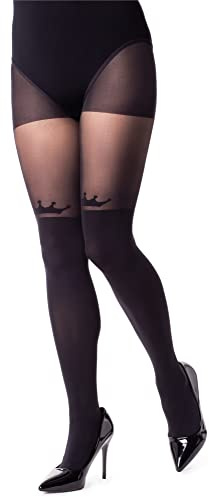 NOQ Stockings Imitation Tights Matt Semi Sheer Ladies Sexy Pantyhose Over-knee Pattern Office Date Patterned Outfit, Im Queen Nero M