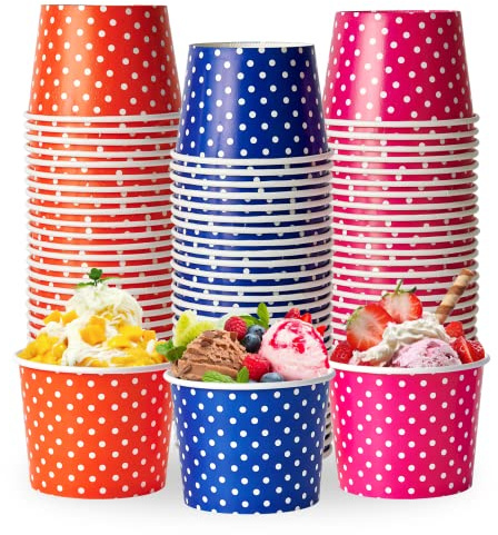 LITOPAK 150 Pack 8 oz Ice Cream Cups, Disposable Dessert Cups for Cold or Hot Food, Coloured Paper Dessert Bowls for Soups, Sundaes, and Ice Cream
