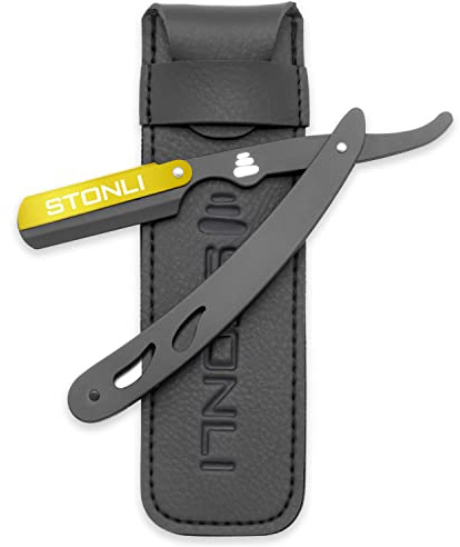 STONLI® Cut Throat Razors - Straight Razor with Matte Black Finish Professional Barber Razor - Premium Quality Single Blade Shaving Razor for Moustache and Beard - Pouch Included (Black & Gold)