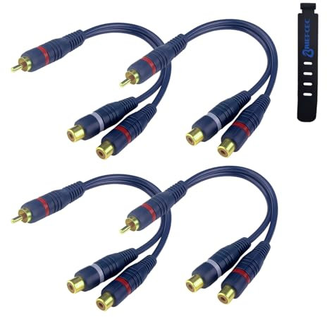 BRIEFCEC 4 Stück Cinch Y Kabel, Cinch Y Adapter 15cm Subwoofer für Phono,AV,Coaxial Audio RCA Kabel(1 Stecker auf 2 Buchsen)