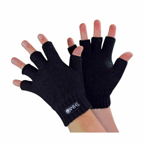 THMO Enfants Gants Sans Doigts avec Thinsulate Polaire Chaud Thermiques Doublés Polaire Gants pour Hiver (8-9 Ans, Noir)