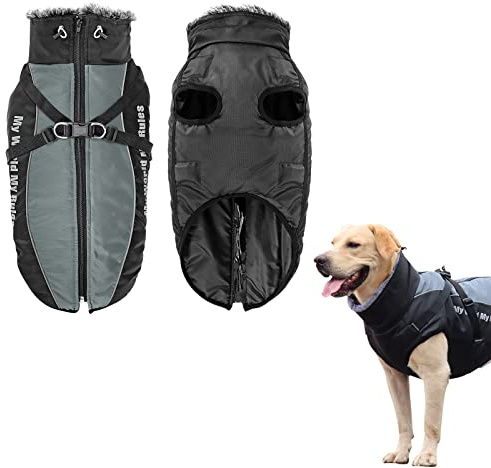 Abrigo para Perros Chaqueta Cálida,Impermeable Traje de Nieve de Invierno Reflectante Impermeable para Perros Chaleco Chaqueta de Felpa Cálido Reflectante Chaleco para Perros (4XL, Gris)