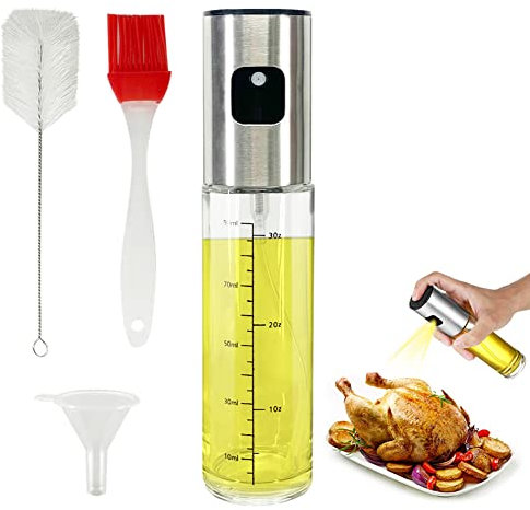 Yyyuluo 100ml Olive Oil Sprayer Dressing Vinegar Spray Dispenser Portable Transparent Glass Bottle Cooking Gadget with Brush for Salad Baking BBQ Air Fryer Roasting Grilling
