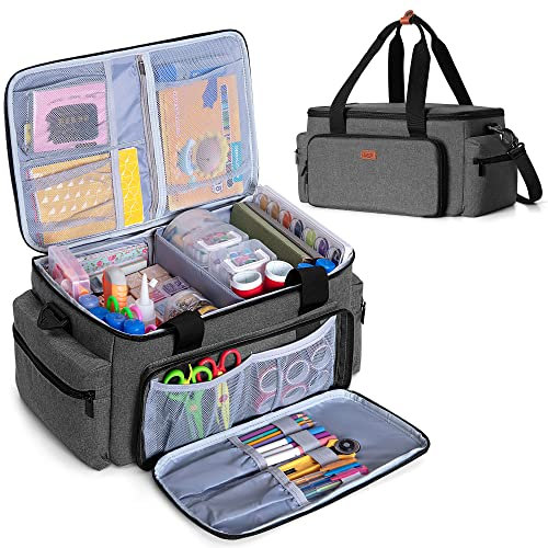 Luxja Nähsets Organizer Tasche, Nähzubehör Tasche viele Fächer, Nähmaschine Zubehör Tasche für Nähen Zubehör, Nähkasten Tasche für Nähnadeln und Andere Nähsets, Grau(Ohne Inhalt)