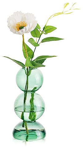 Hewory Kleine Vasen für Tischdeko: Vase Grün Bubble Vase Glas, Modern Vasen Deko Aesthetic Vasen Klein Tischdeko, Mini Vasen Set Kleine Glasvasen Rund Kugelvase für Deko Wohnzimmer Hochzeit Room Decor