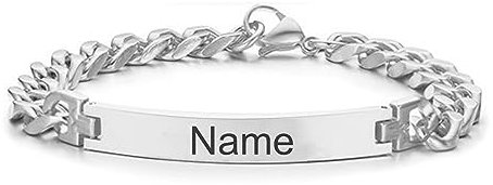 Cupimatch Personalisiertes Herren Damen Armband Edelstahl Poliert Panzerkette Armband mit Gravur Panzerarmband Armreif für Männer Frauen Silber Gold Schwarz, 21cm