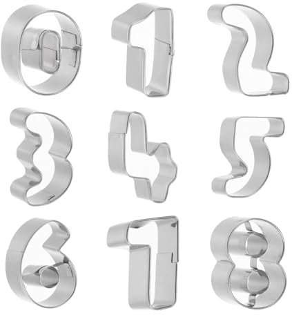 sourcing map 9pcs Number Cookie Cutters Set, Stainless Steel Biscuit Cookie Cutter for Kitchen Baking