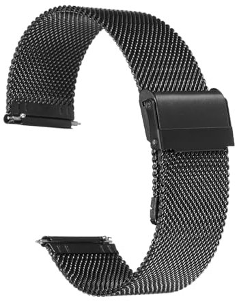 QUARKZMAN Uhrenarmband Mesh Edelstahl 24 mm Ersatz Metall Armband Edelstahlarmband mit Schnellverschluss Uhrenarmbänder Ersatzband Verstellbarer Gütelschnalle für Damen Herren, Schwarz