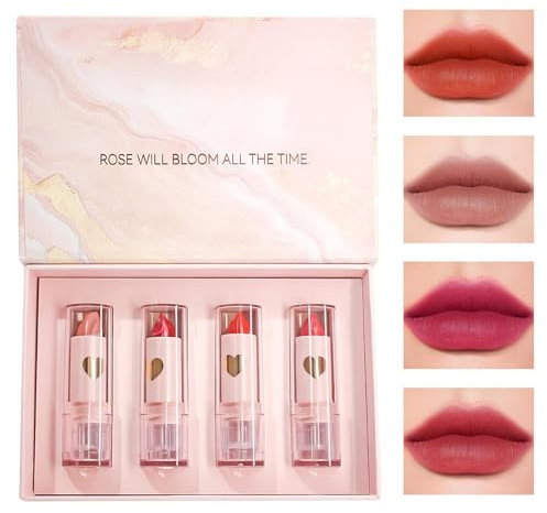 Uhngw Velvet Lipstick for Women | 4 Color Women Velvet Lipstick Set | Moisturizing Makeup Lipstick Set, Non-Stick Cup Nude Lip Stain Kit for Women