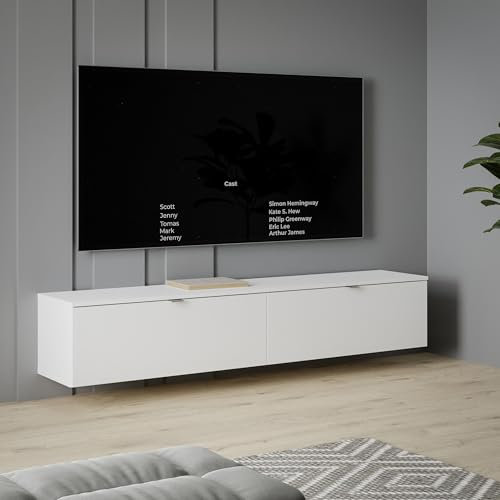 FORTE LIBERTAD moderner Fernsehtisch TV Schrank Lowboard 180 360 für Fernseher 55 65 80 Zoll, Wohnzimmer, hängend oder stehend, Weiß Matt, 179,6 cm breit x 35,4 cm hoch x 34,8 cm tief