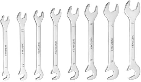 sourcing map Super-Thin Open End Wrench Set 5/5.5/6/7/8/9/10/11mm Metric Double Open-End Wrench 30Cr13 Stainless Steel Spanner with 15°and 75° Angled Open End for Auto Repairs Home Projects