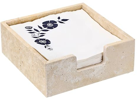 Sumnacon Travertine Luncheon Napkin Holder for Table, 7.5x 7.5, Square Napkin Holders Cube Dinner Napkin Tray, Flat Modern Napkin Dispenser for Kitchen, Countertop, Dining Table, Party, Bar