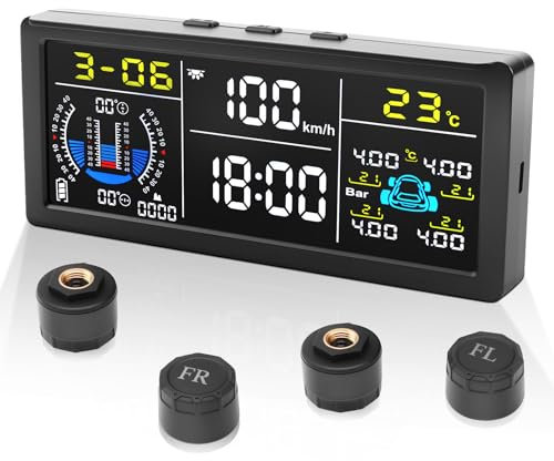 Avutrel Reifendruckkontrollsystem TPMS(0-199psi) Solar Echtzeit-Reifendrucküberwachung mit 4 Externen Reifendrucksensor 5 Alarmmodi für Autos SUVs RVs Anhänger Van wohnmobil wohnwagen LKW