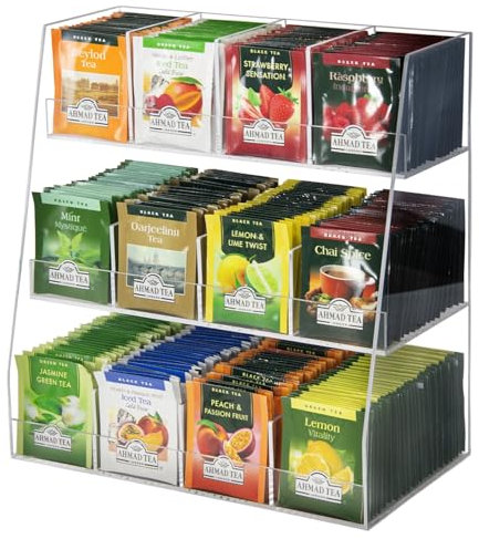 Teebeutel-Organizer aus Acryl, Teebeutel Organizer, 3 Stufiger Teebeutelhalter aus Acryl, Aufbewahrungs Organizer für Teebeutel, für Arbeitsplatten, Küchenschränke, Vorratskammern