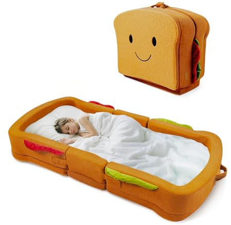 liftoza Toddler Travel Bed Sandwich Style - Portable Toddlers Floor Beds, Foldable Soft Foam Travel Crib for Baby and Kid, Washable Cover Toddler Cot with Safety Rail for Travel, Home/Travel Sleep