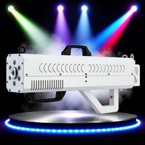 richigblosmum Macchina per Fumo Portatile 1500W - LED a 7 Colori & Nebbia Regolabile con Display Digitale & Serbatoio 0,3L - Pistola per Nebbia per Feste DJ, Concerti, Spettacoli ed Eventi White
