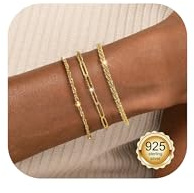 Milacolato Armband Silber 925 Damen Armband 16 Karat Vergoldet Zierliche Gliederketten Armbänder Stapelbar Verstellbar Mehrlagig Büroklammer Perlen Armbänder für Damen Mädchen