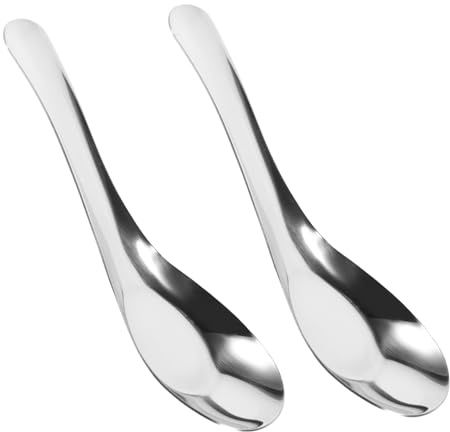 ZUNOXAZ 2 Pcs Cuillères à Soupe Plates en Acier Inoxydable pour Restaurant et Repas Quotidiens, Lavables en Lave-Vaisselle, Résistantes aux Rayures, pour Soupes, Ragoûts et Nouilles Ramen