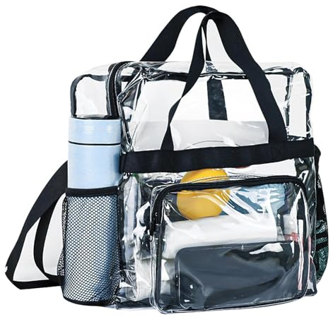 Genomskinlig Tygväska Stadium Godkänd - PVC Polyester Gym Shopping Case | Transparent Strandväska Blixtlåsfickor, Förstärkt Sömnadsgarn Hållbarhet | Rymlig Reseutrustning För Stadium Sports Festival