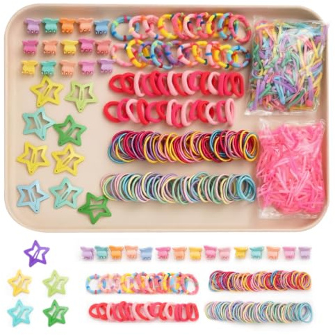 875 Pack Girls Hair Accessories Toddler Hair Bobbles Colorful Seamless | Baby Hair Bands Colorful Baby Hair Ties Cute Hair Clips No Damage and No Slip HairBands Star Hair Clips Small Claw Clips