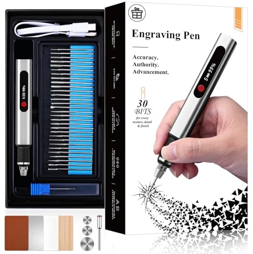 Bolígrafo de grabado inalámbrico para metal, madera, vidrio, plástico, herramienta de grabado, 44 kits, 5 velocidades de hasta 30000 RPM, kit de grabado recargable por USB de 500 mAh, regalos para