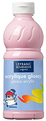 Lefranc Bourgeois 188145 Glossy Kinder - Acrylfarbe, gebrauchsfertige flüssige Acrylfarbe, glänzend und wasserfest, Ideal auf Papier, Karton, Holz, Gips, Metall, Plastik, 500ml Flasche - Bonbonrosa