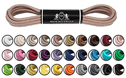 Mount Swiss Luxury Schuhbänder I Wasserabweisende und reißfeste Schnürsenkel rund ø 2-3 mm aus feiner Baumwolle/gewachst Farbe: beige.V05, Länge: 45 cm