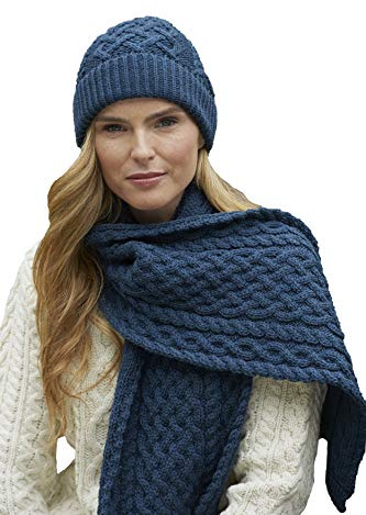 Aran Crafts Irish Soft Cable Knitted Wool Trellis Pattern Scarf 9.5x60(X4840-MABL)